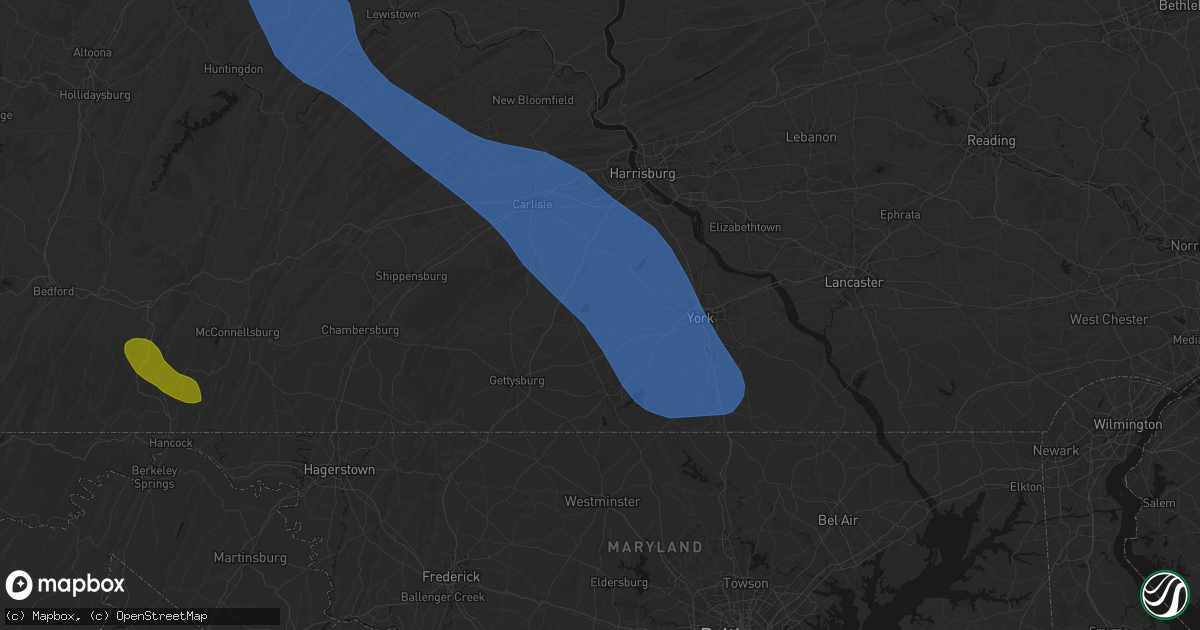 Hail map in East Berlin, PA on September 2, 2026