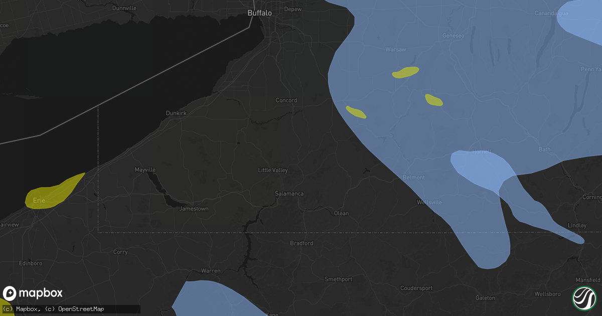 Hail map in Ellicottville, NY on September 2, 2026