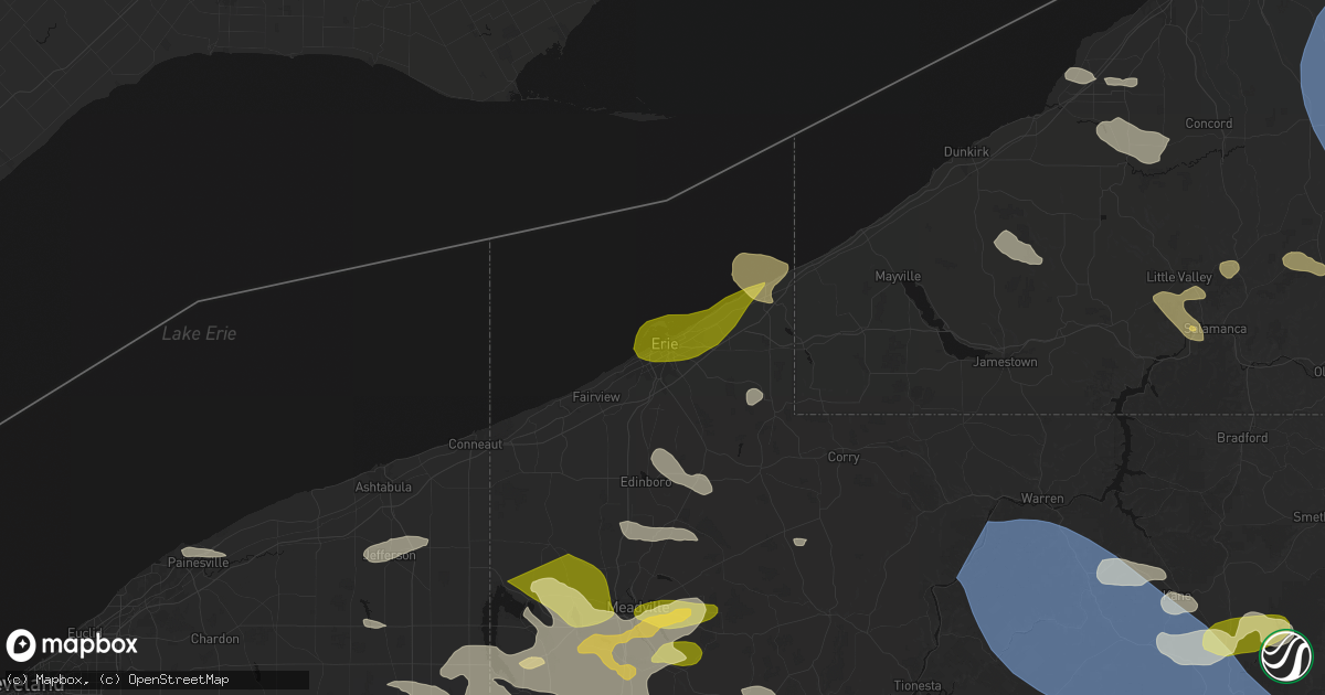Hail map in Erie, PA on September 2, 2026