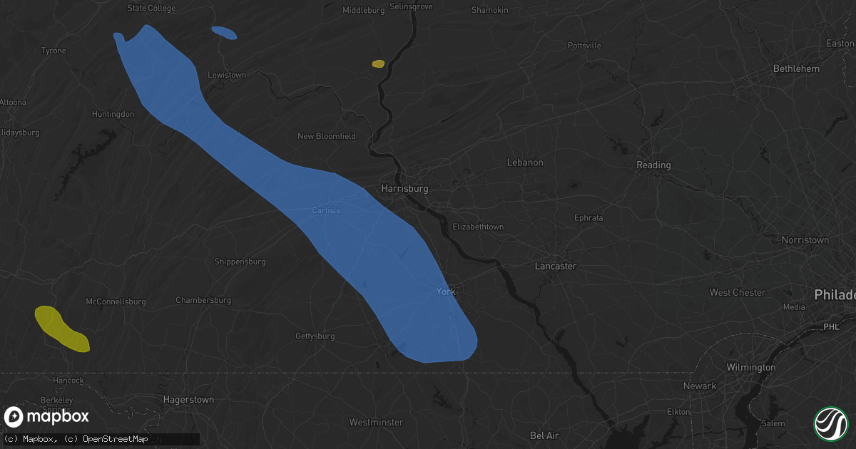Hail map in Etters, PA on September 2, 2026