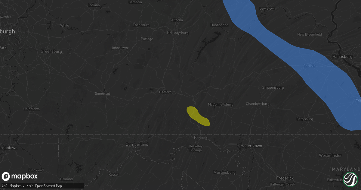 Hail map in Everett, PA on September 2, 2026