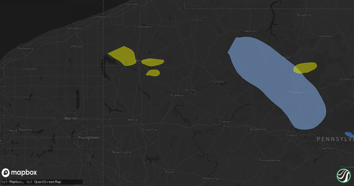 Hail map in Franklin, PA on September 2, 2026