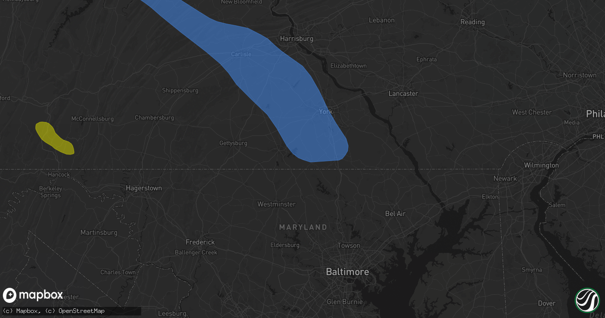 Hail map in Glenville, PA on September 2, 2026