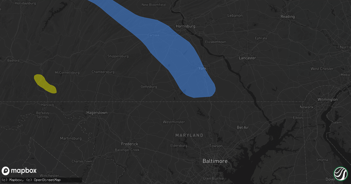 Hail map in Hanover, PA on September 2, 2026