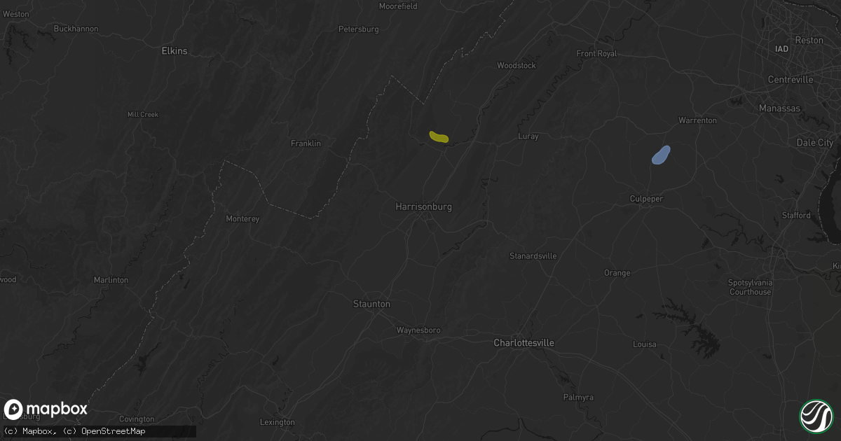 Hail map in Harrisonburg, VA on September 2, 2026