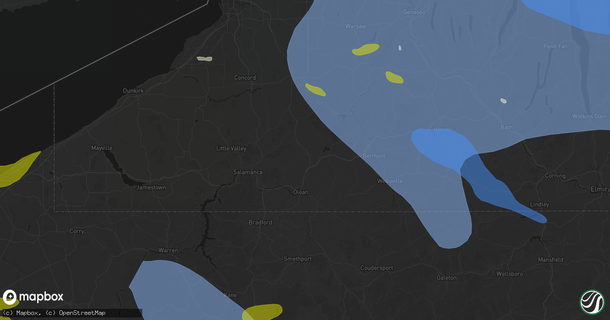 Hail map in Hinsdale, NY on September 2, 2026