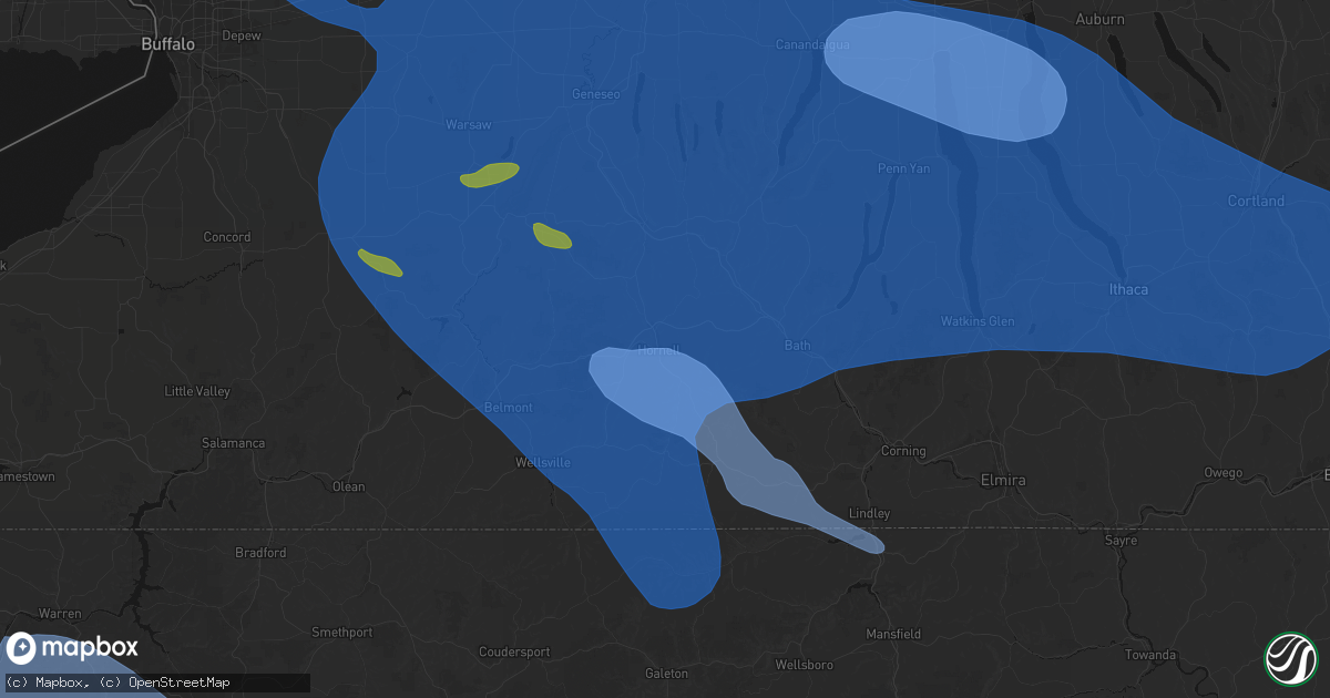 Hail map in Hornell, NY on September 2, 2026