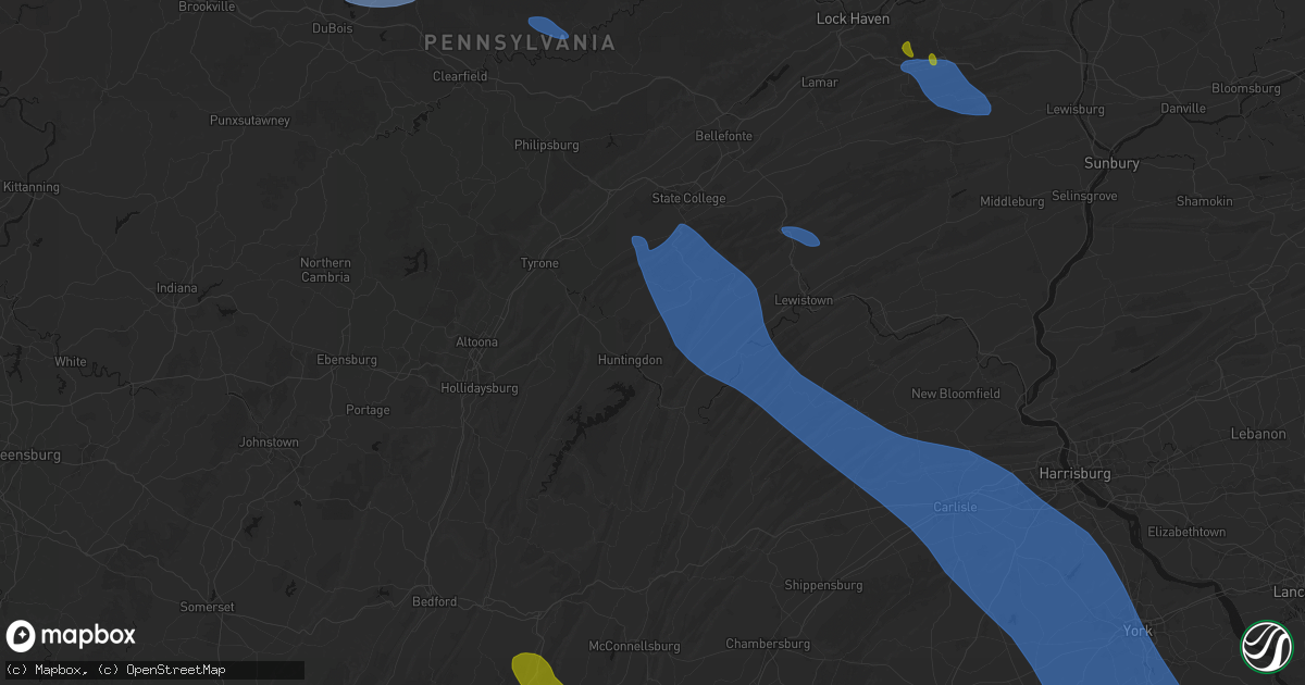 Hail map in Huntingdon, PA on September 2, 2026