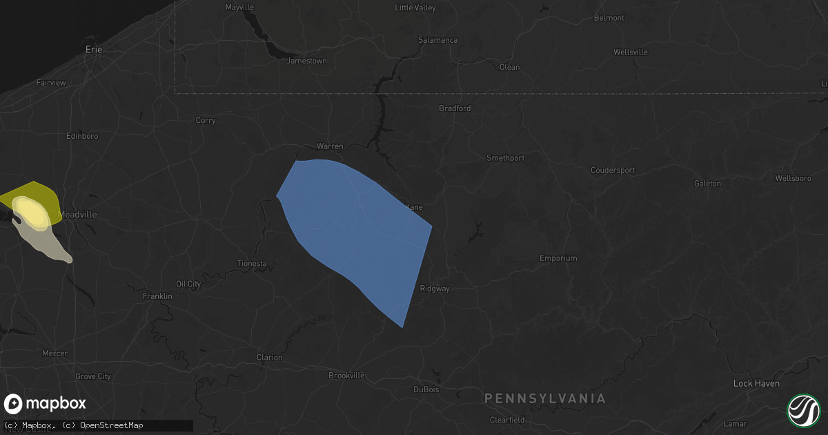 Hail map in Kane, PA on September 2, 2026