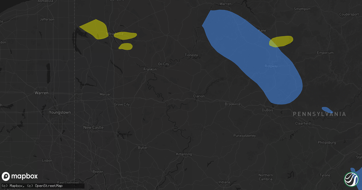 Hail map in Knox, PA on September 2, 2026