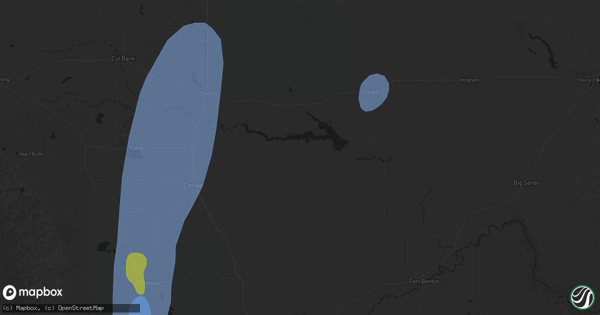 Hail map in Ledger, MT on September 2, 2026