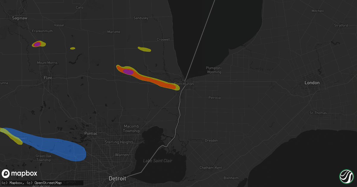 Hail map in Marysville, MI on September 2, 2026