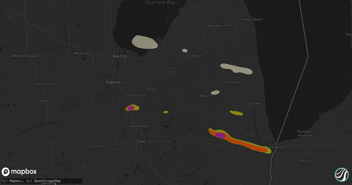 Hail map in Mayville, MI on September 2, 2026