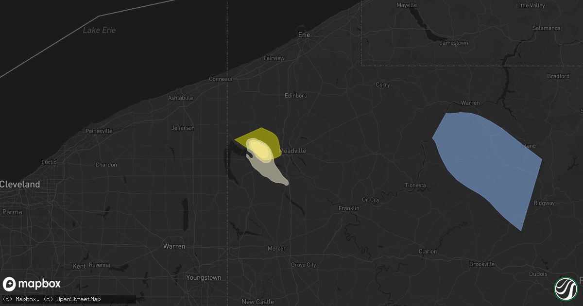 Hail map in Meadville, PA on September 2, 2026