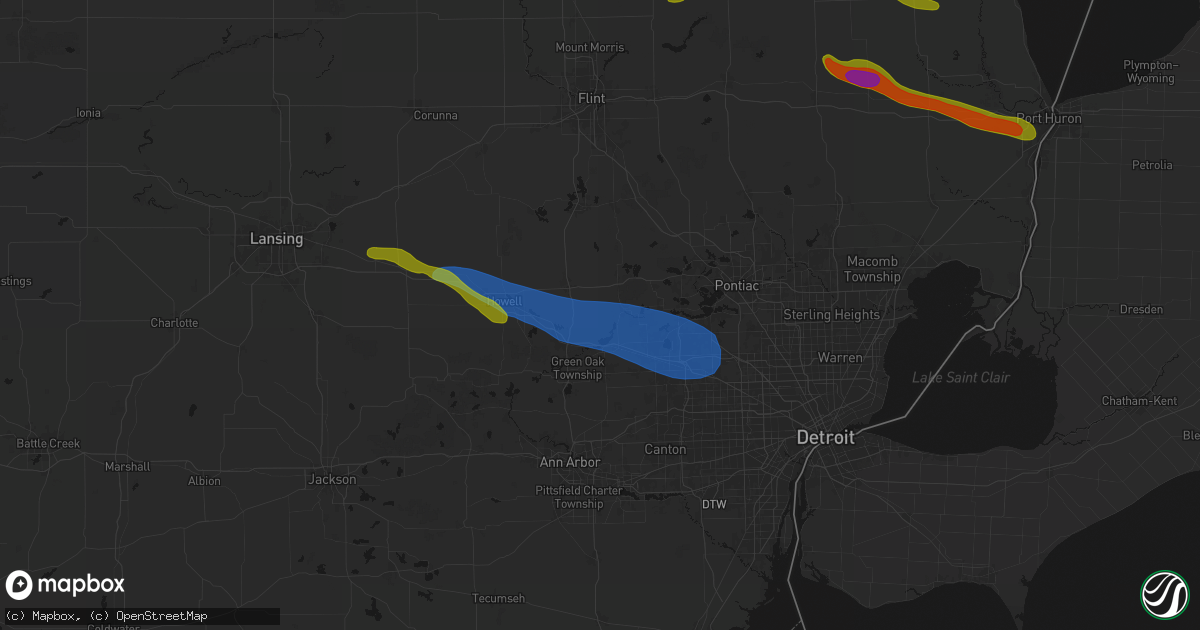 Hail map in Milford, MI on September 2, 2026