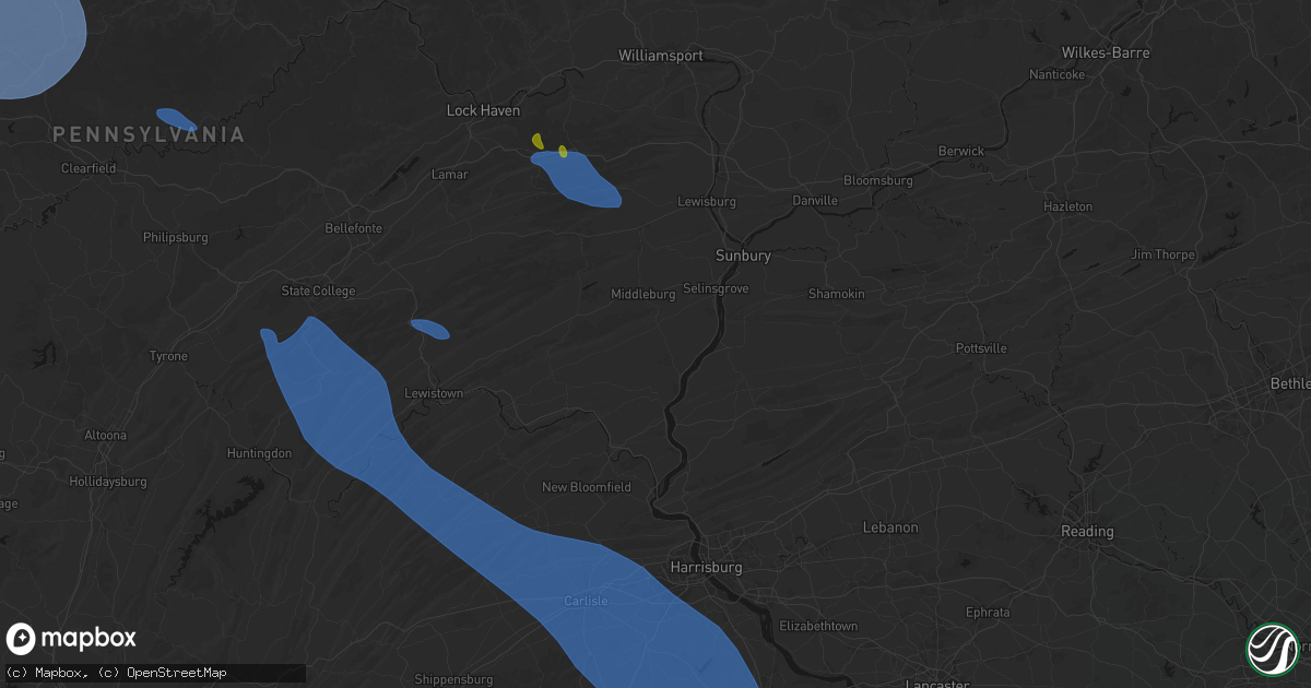 Hail map in Mount Pleasant Mills, PA on September 2, 2026