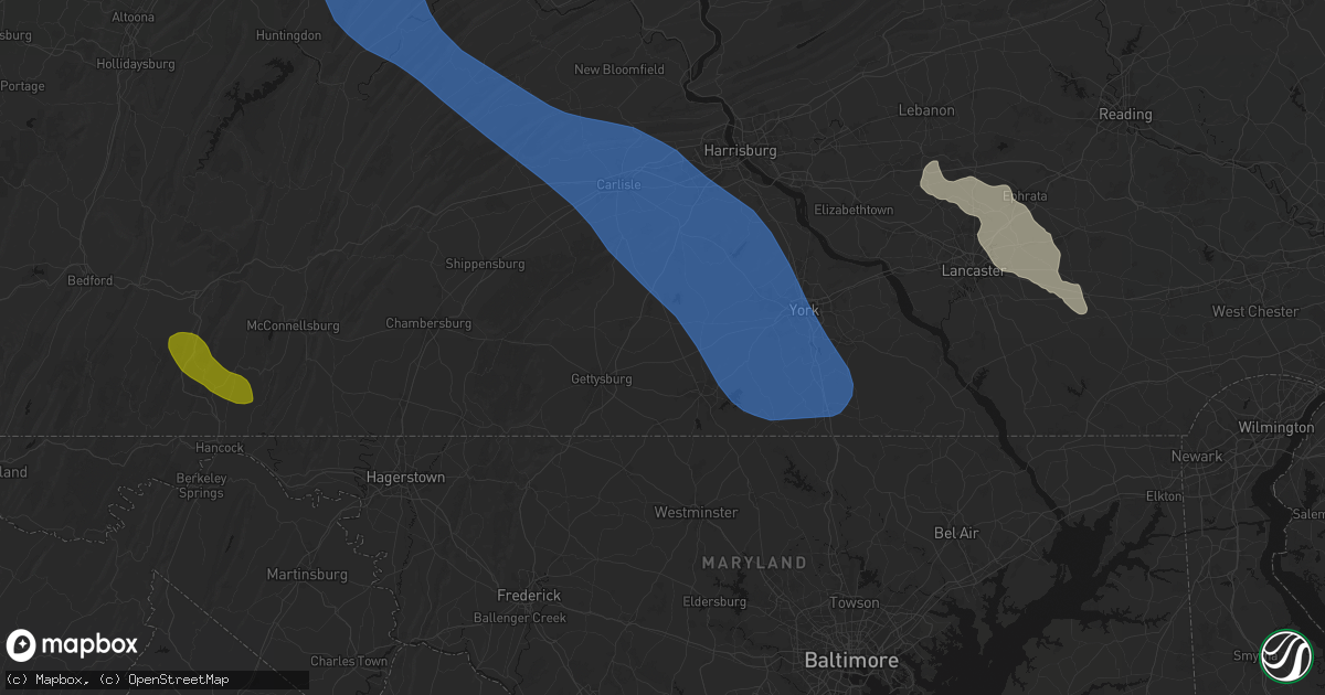 Hail map in New Oxford, PA on September 2, 2026