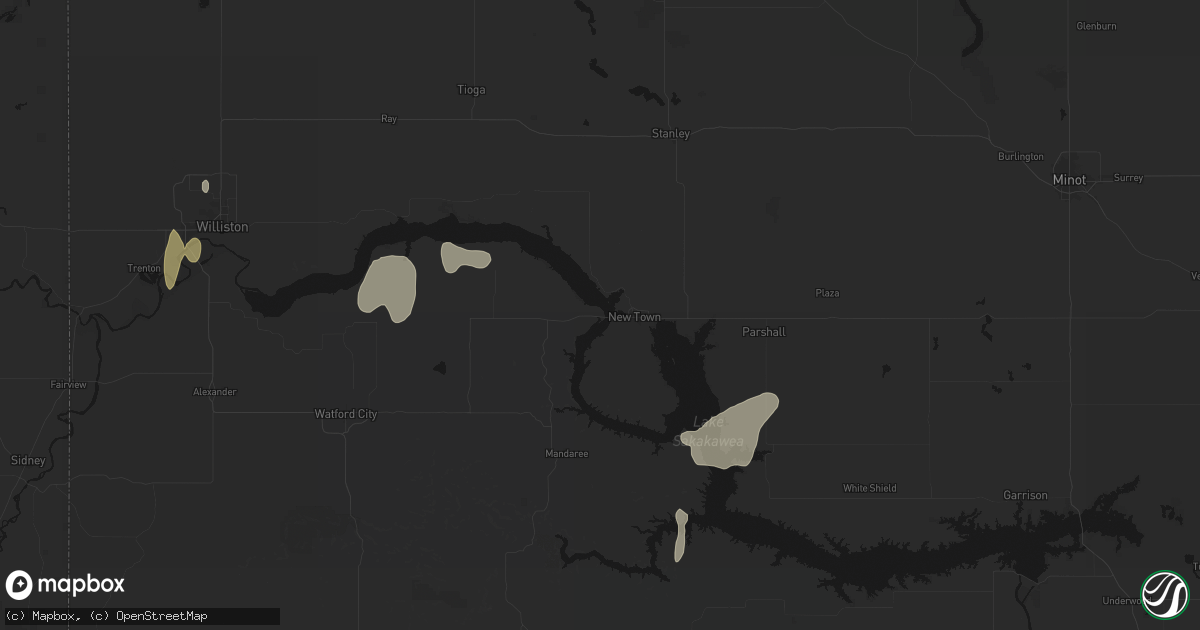 Hail map in New Town, ND on September 2, 2026