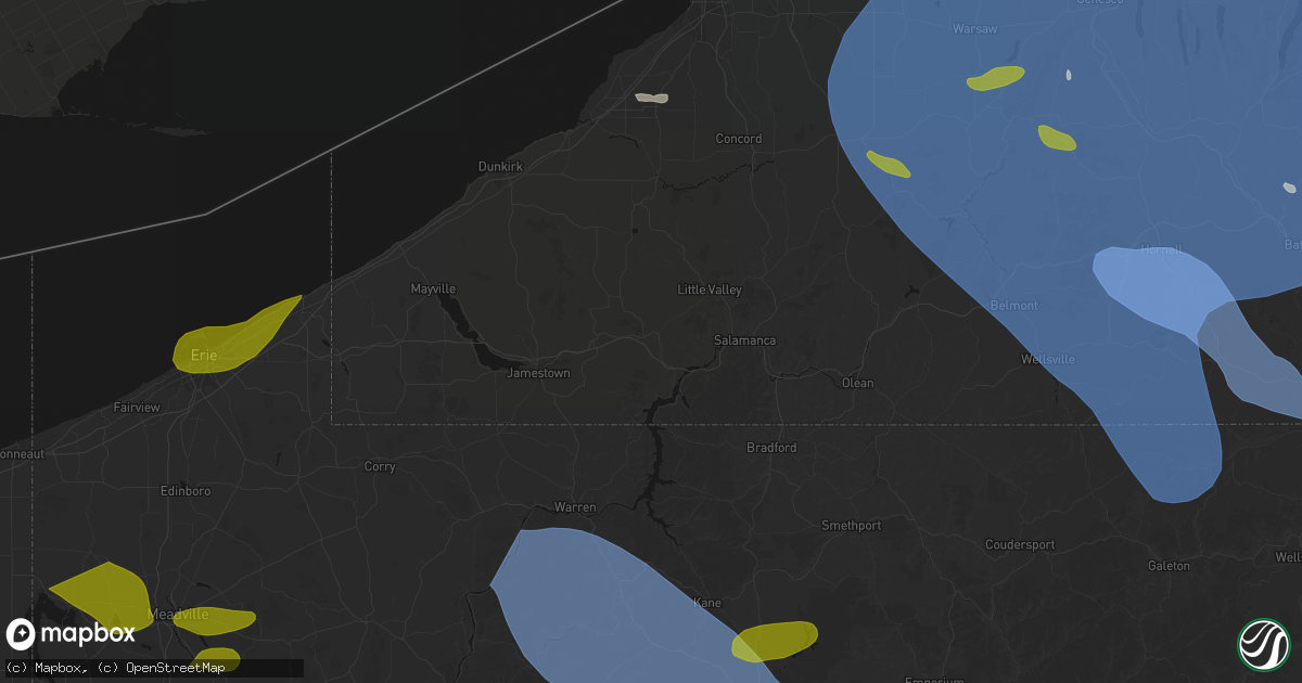Hail map in Randolph, NY on September 2, 2026