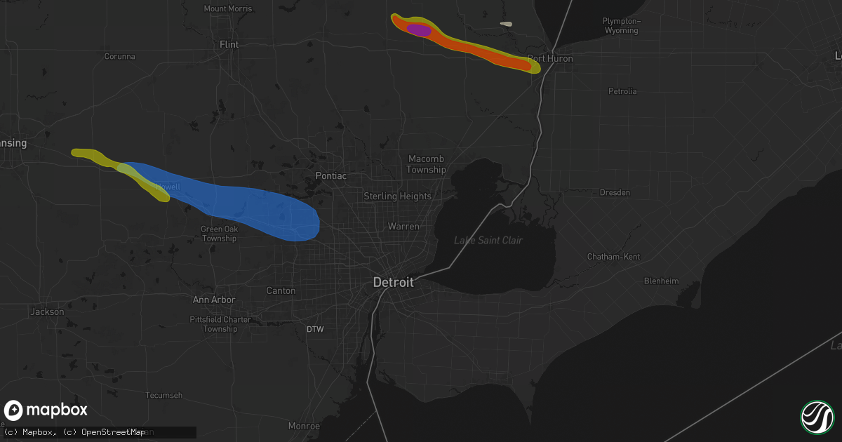 Hail map in Roseville, MI on September 2, 2026