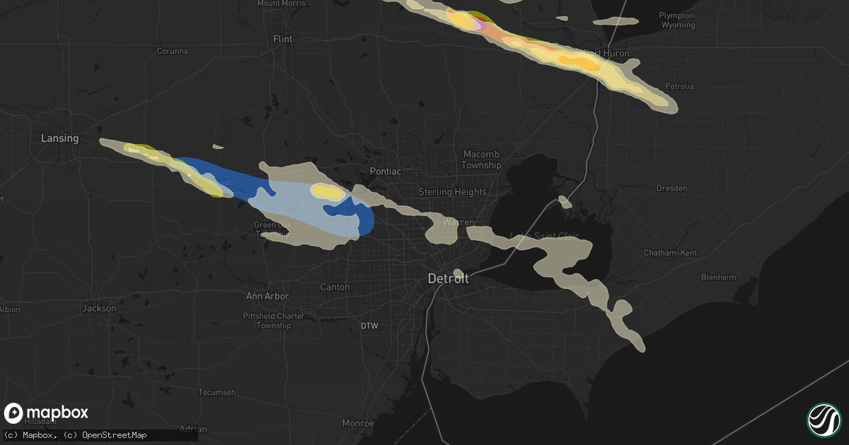 Hail map in Royal Oak, MI on September 2, 2026