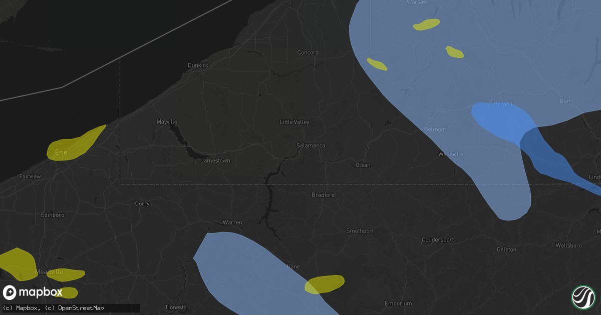 Hail map in Salamanca, NY on September 2, 2026