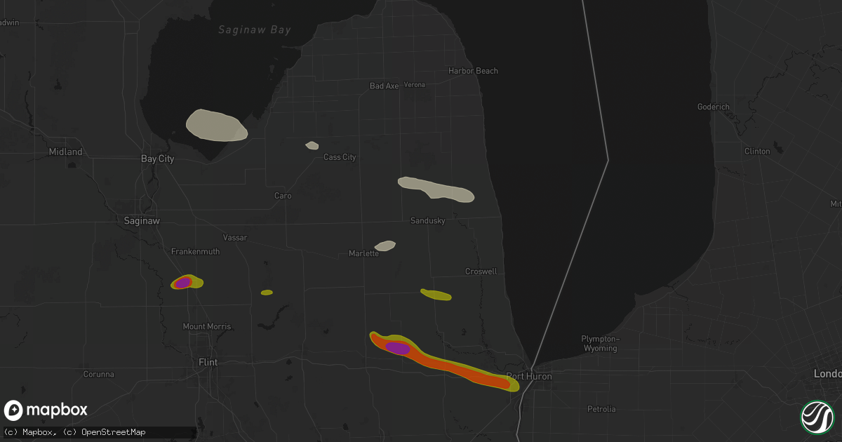Hail map in Sandusky, MI on September 2, 2026