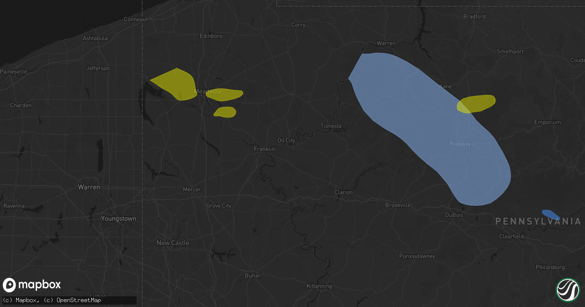 Hail map in Seneca, PA on September 2, 2026