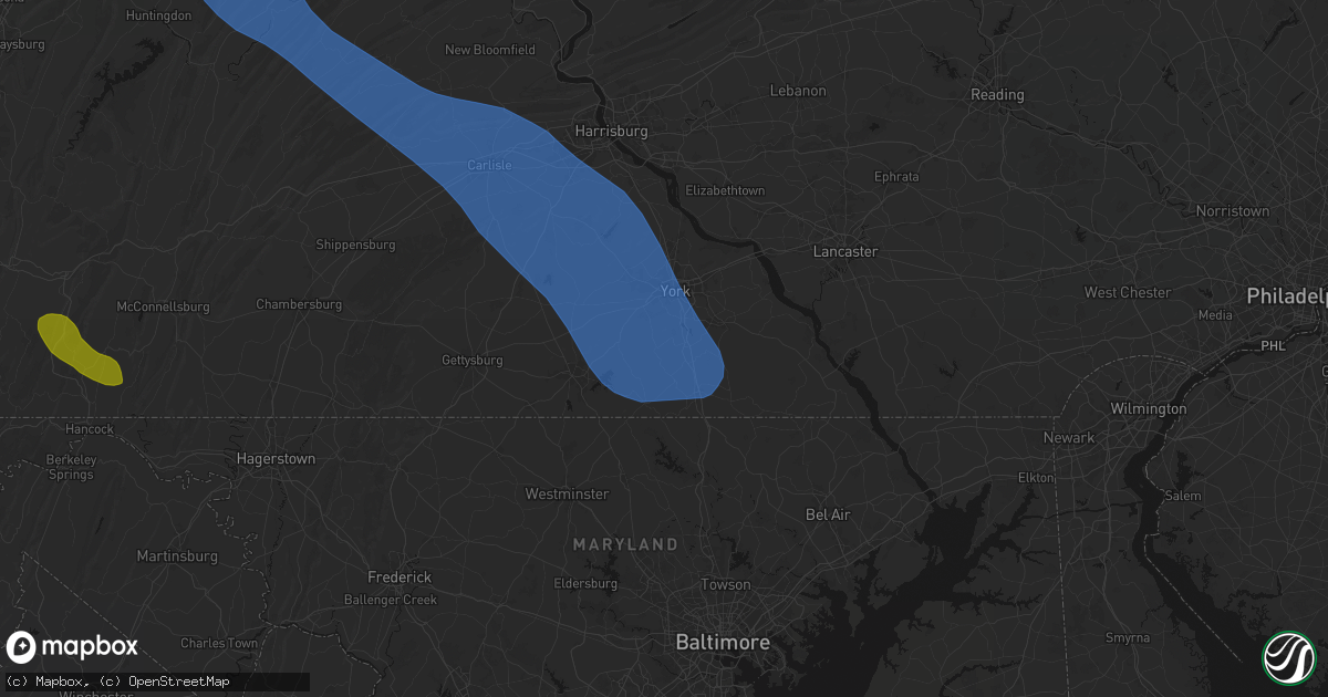 Hail map in Seven Valleys, PA on September 2, 2026