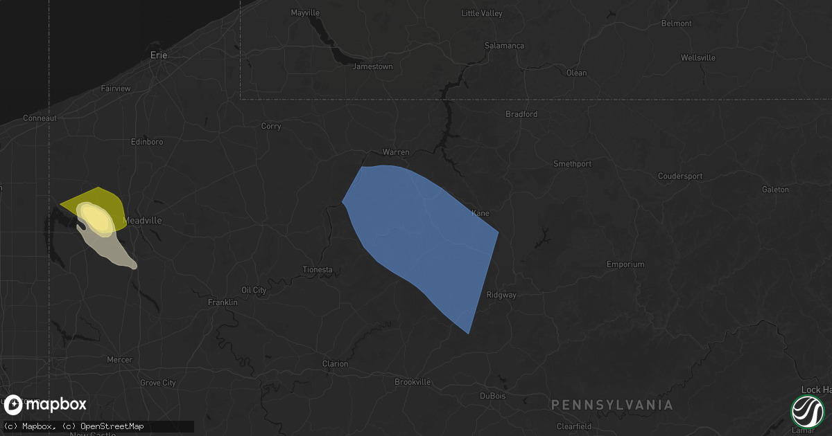 Hail map in Sheffield, PA on September 2, 2026