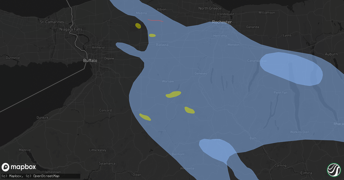 Hail map in Silver Springs, NY on September 2, 2026