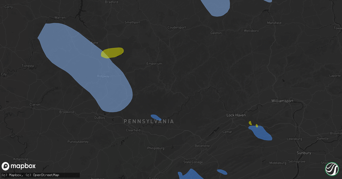 Hail map in Sinnamahoning, PA on September 2, 2026