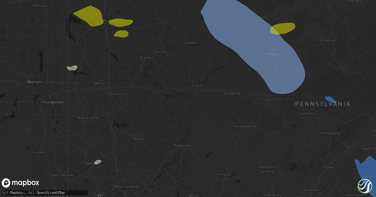 Hail map in Sligo, PA on September 2, 2026