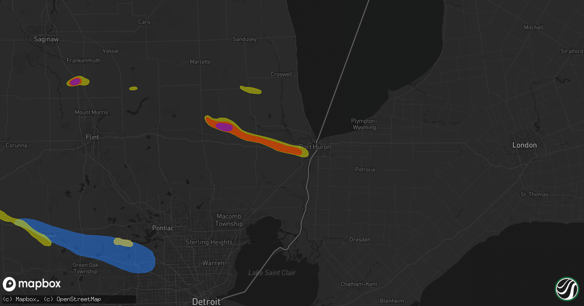 Hail map in Smiths Creek, MI on September 2, 2026