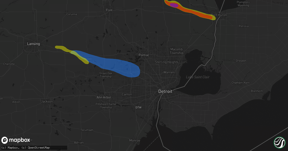 Hail map in Southfield, MI on September 2, 2026