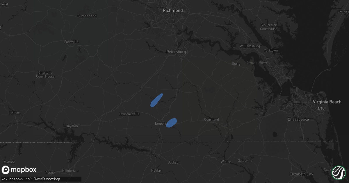 Hail map in Stony Creek, VA on September 2, 2026
