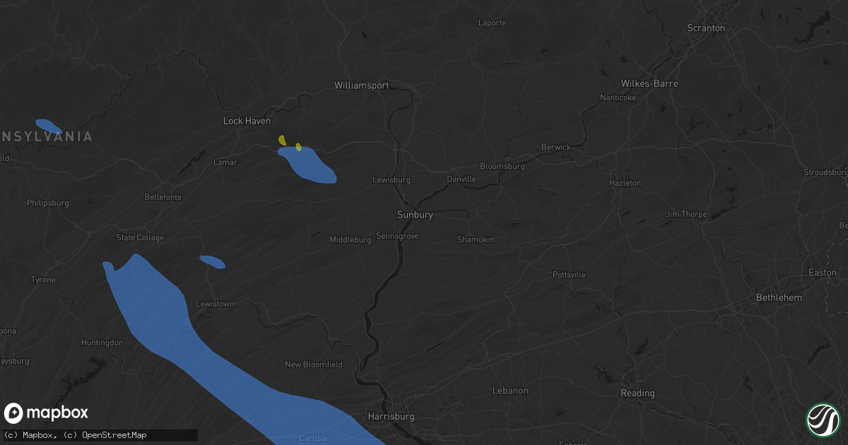 Hail map in Sunbury, PA on September 2, 2026