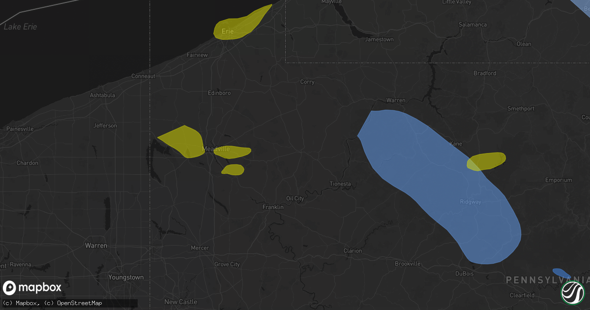 Hail map in Titusville, PA on September 2, 2026