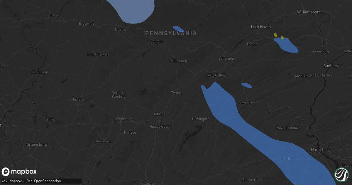 Hail map in Tyrone, PA on September 2, 2026