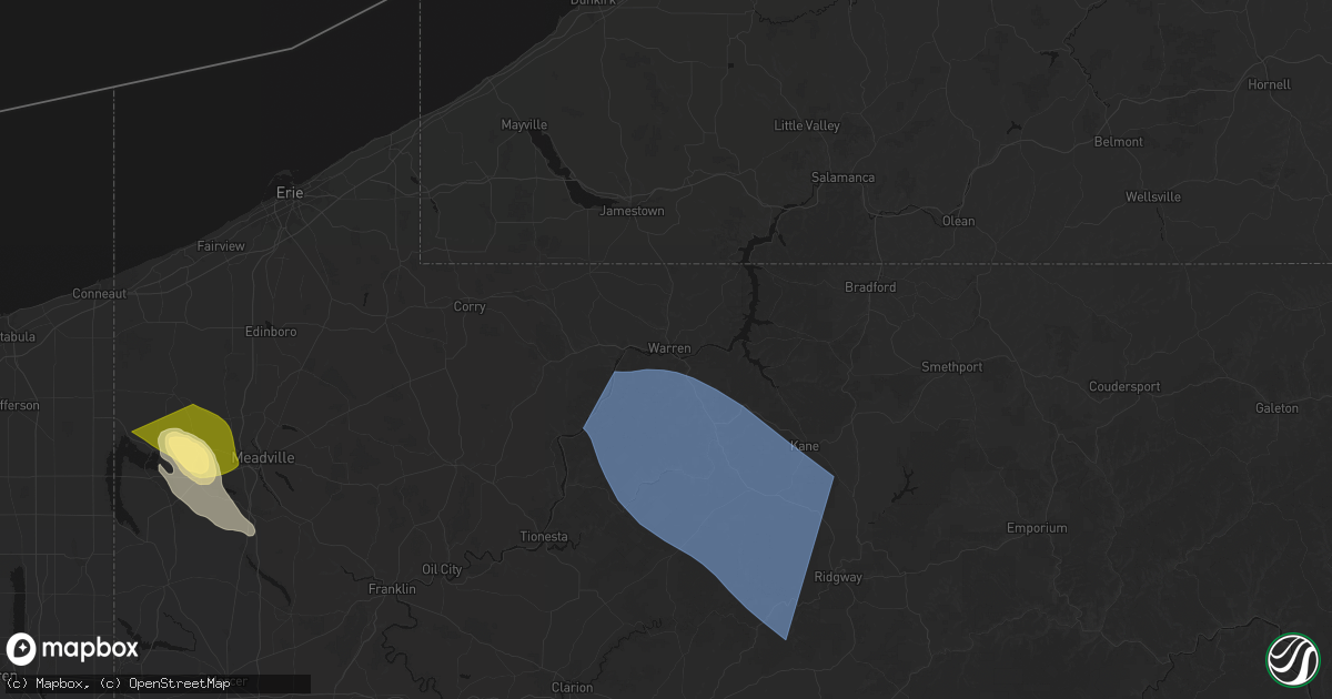 Hail map in Warren, PA on September 2, 2026