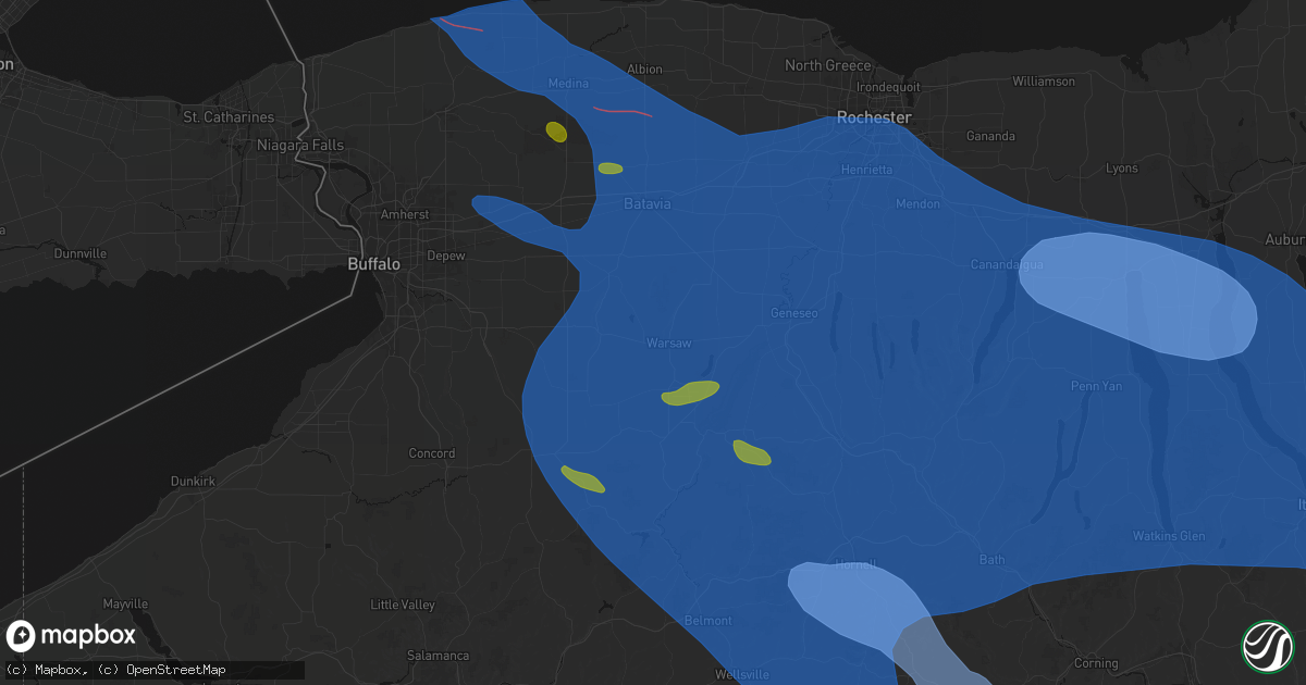 Hail map in Warsaw, NY on September 2, 2026