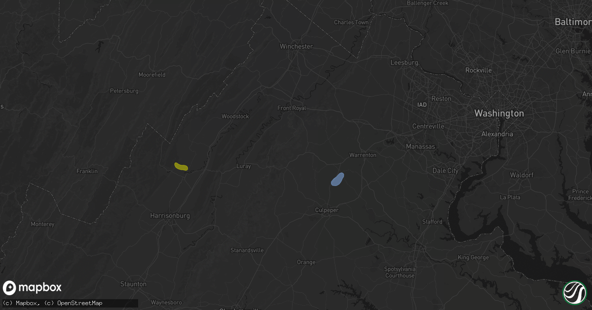 Hail map in Washington, VA on September 2, 2026