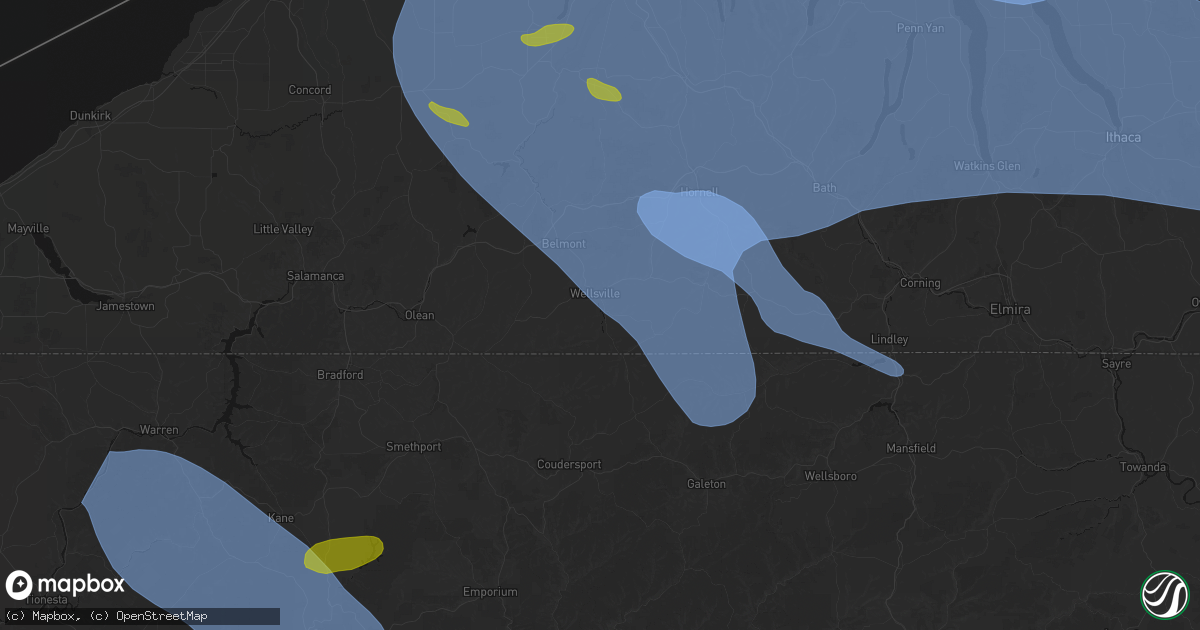Hail map in Wellsville, NY on September 2, 2026