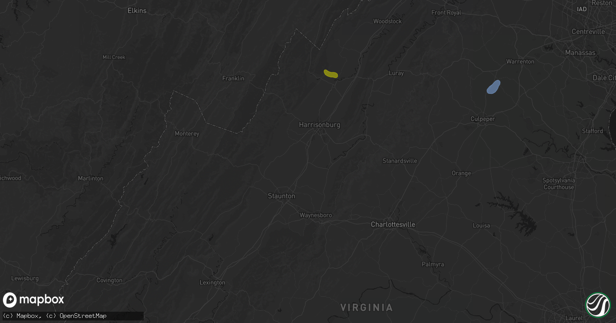 Hail map in Weyers Cave, VA on September 2, 2026