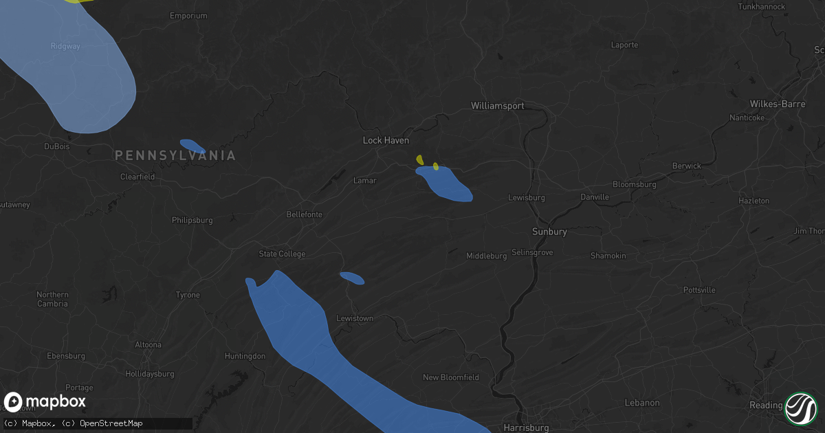 Hail map in Woodward, PA on September 2, 2026