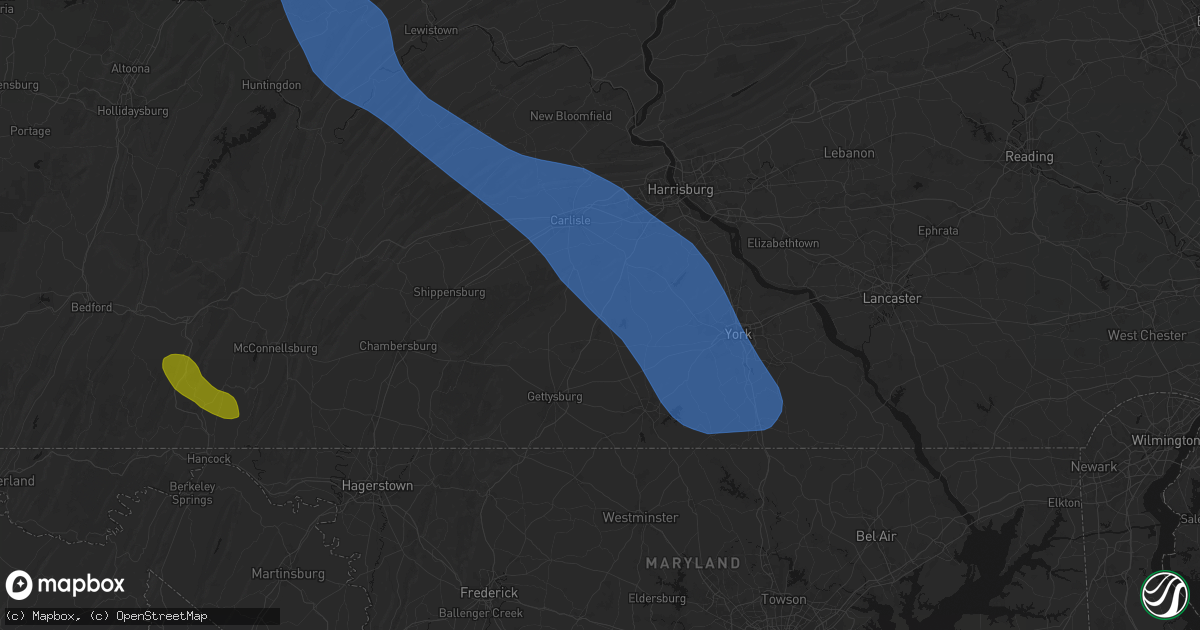 Hail map in York Springs, PA on September 2, 2026