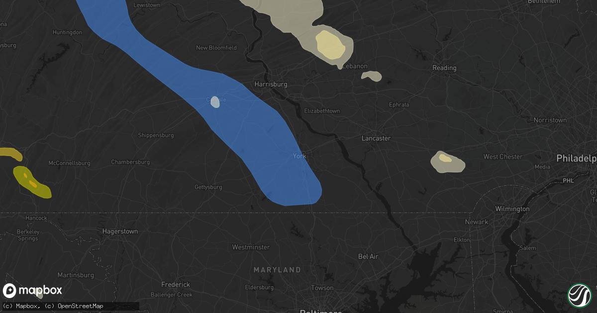 Hail map in York, PA on September 2, 2026