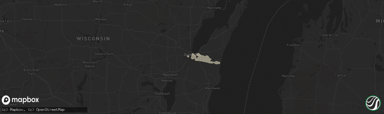 Hail map in Green Bay, WI on September 3, 2014