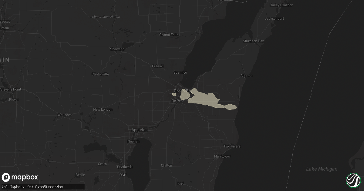 Hail map in Green Bay, WI on September 3, 2014