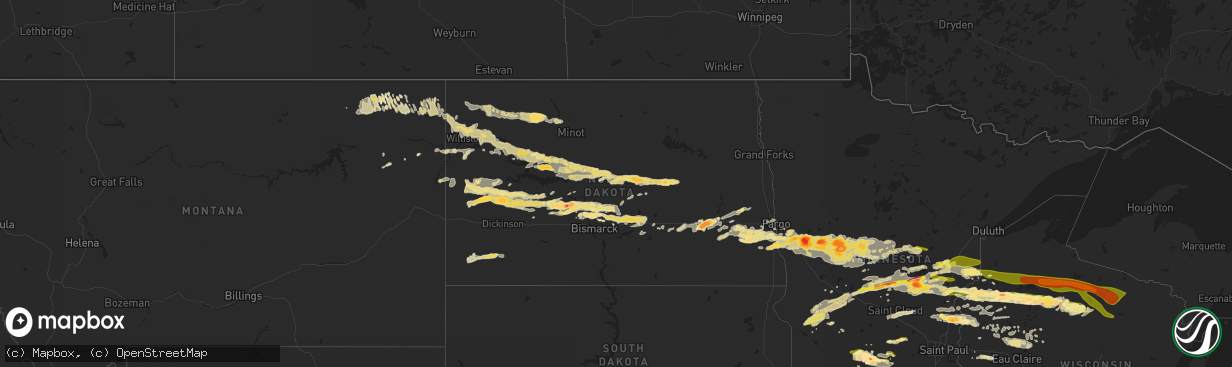 Hail map in North Dakota on September 3, 2014